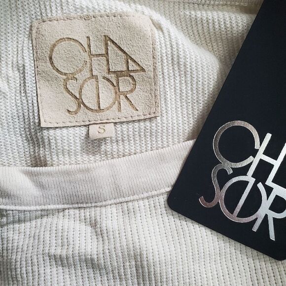 Chaser Cha Sor Cream Ribbed Waffle Knit Thermal Dolman Sleeve Top Size Small - Picture 9 of 9